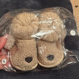 Cozy Tan Bear Knit Baby Booties